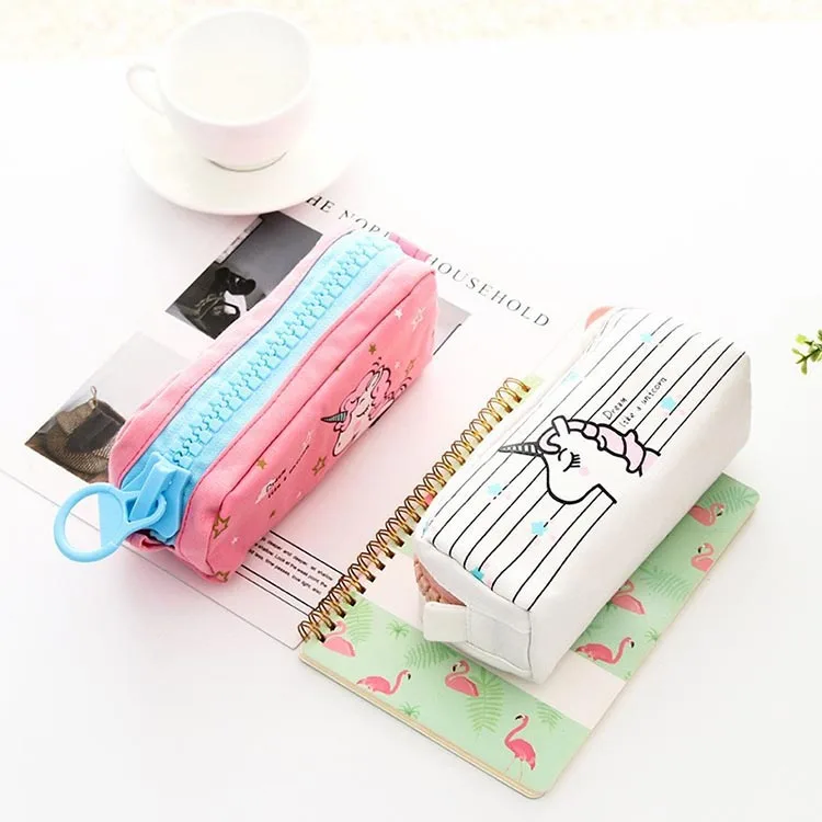 Large Capacity Cute Kid Kawaii Glitter Sequin Unicorn Stationary Pencil Case