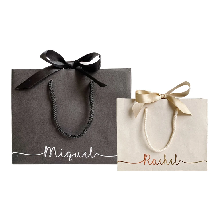 Wholesale Recycled Craft Nylon Handle Gift Black Brown White bolsa de papel, Custom Kraft Paper Shopping Bag With Your Own Logo