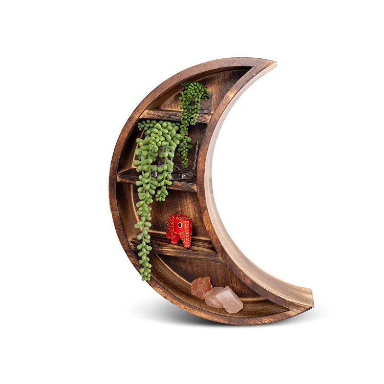 Novel design custom color wood boho style crescent moon shelf wall decor storage shelves