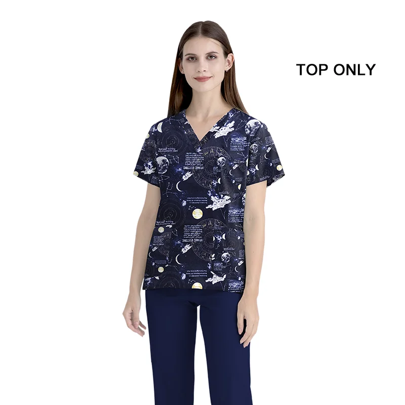 Hot Selling Three-pocket Stylist Wear Scrubs Tops Wholesale Unisex Women Medical Scrub Tops 100% Cotton