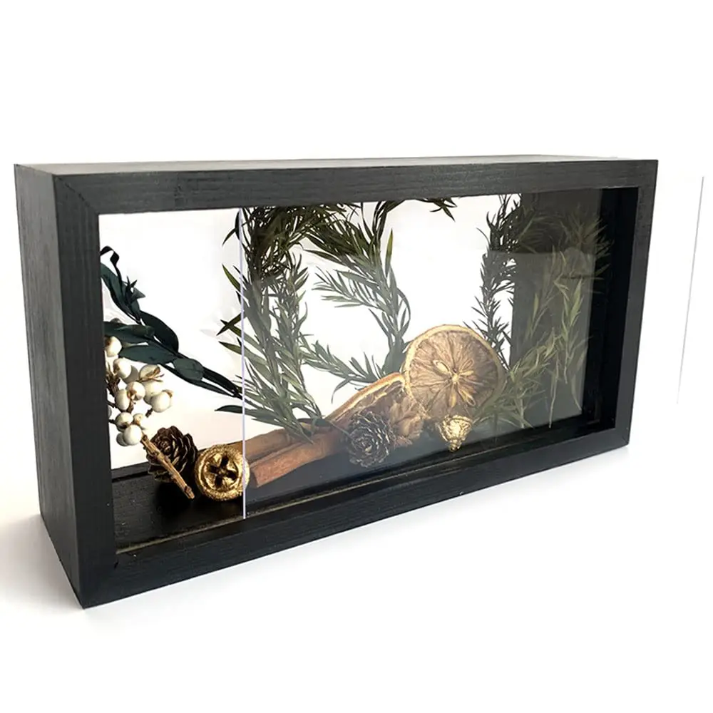 Black Wooden Double-Sided DIY Display Box High-Definition Plexiglass Storage Dried Flowers Baby Souvenirs Photos-Shadow Box