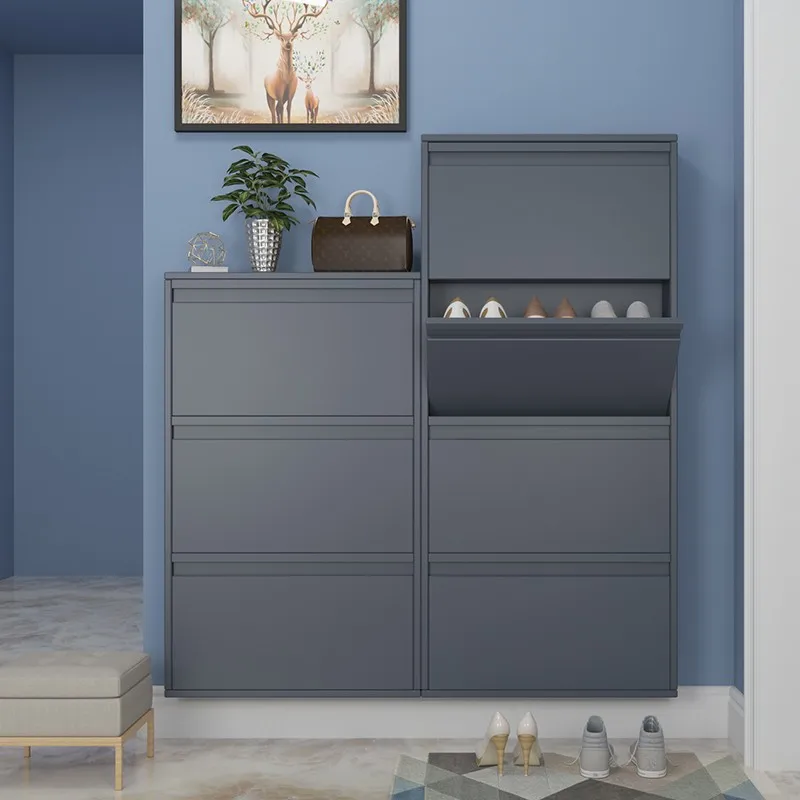 Shoe cabinet ultra-thin entry porch magnetic suction switch storage cabinet dump cabinet with lock anti-theft shoe rack 122mm