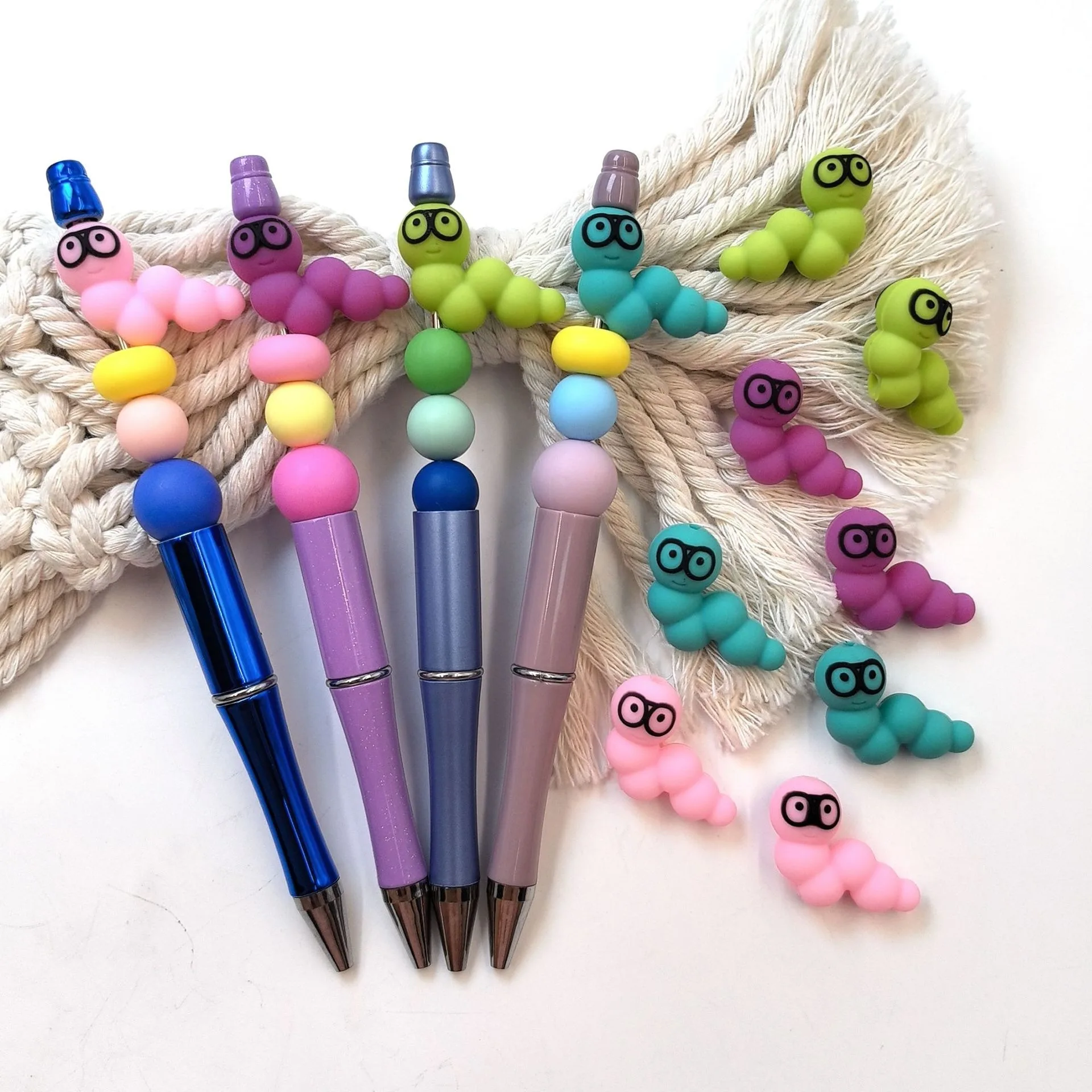 New Listing 3D Bookworms Focal Beads DIY Nipple Chain Bead Pen Handmade Accessories Focal Silicone Charms For Pens