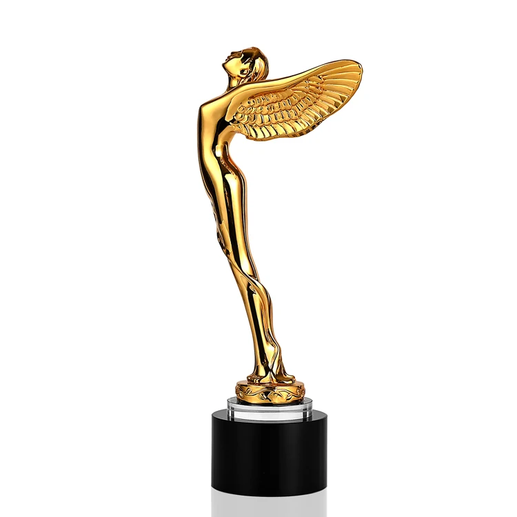 Shining Customized Metal Angel Trophy Free Design Golden Awards Plaques