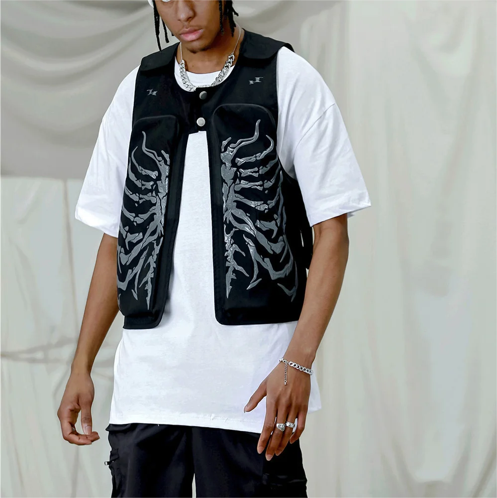Sleeveless button overalls Jacket Unsex utility skeleton Vest Multi-pocket Functional vest men overalls utility vest