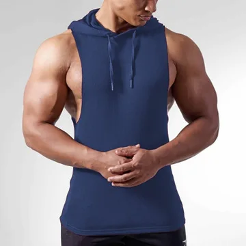 Mens Tank Tops Workout Hooded Bodybuilding Muscle Sleeveless Gym Hoodies
