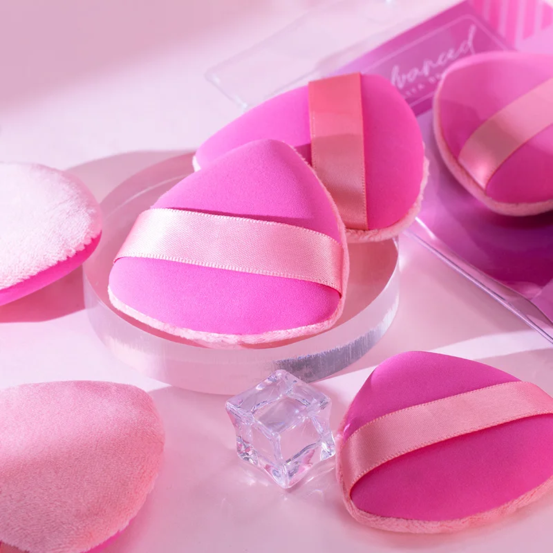Dual-side Used Velvet Beauty Blending Powder Puff Triangle Foundation Makeup Sponge With Custom Packaging
