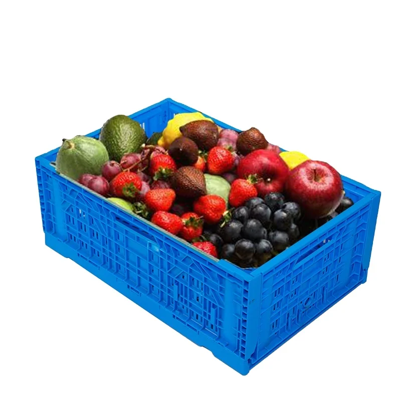 600*400*220mm Storage Fruit Foldable Vegetable Egg Transport Basket Bins Supermarket Collapsible Hard Plastic Space   Mesh Crate