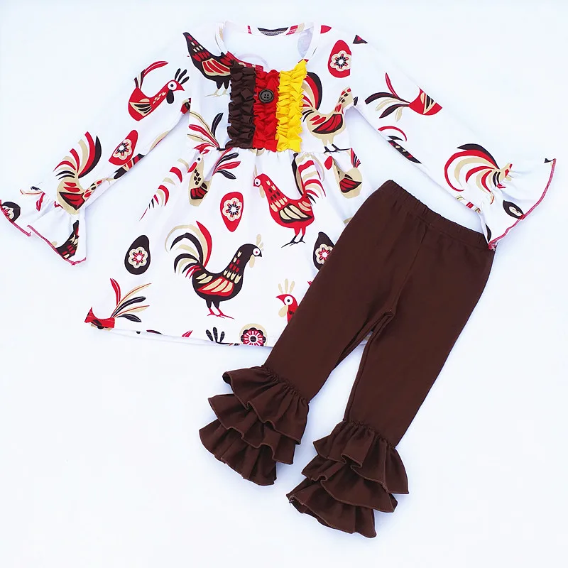 Toddler clothing for Thanksgiving Day winter baby clothes high quality clothing Turkey printed ruffle dress sets for holiday