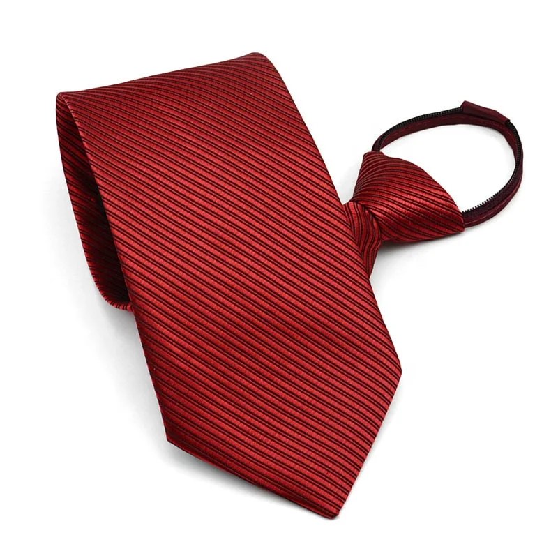 Hot sale cheap zipper ties necktie polyester stain fine stripes high quality zip neckties