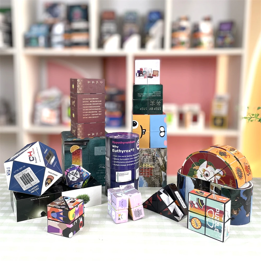 Kids Advertising Photo Puzzle Shape Shifting Space Transforming Changeable Fidget 3D Infinity Geometry Magnetic Magic Cube