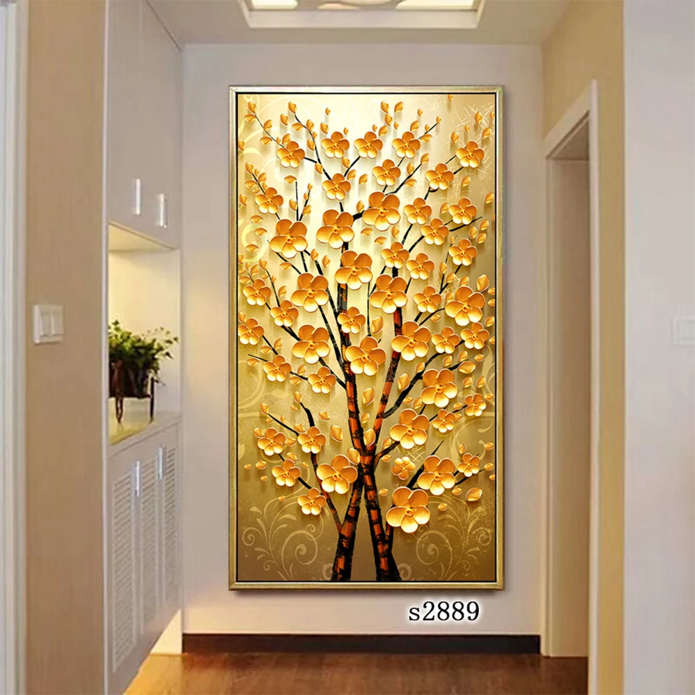 Hot selling decorative art work Money tree golden flower canvas print painting