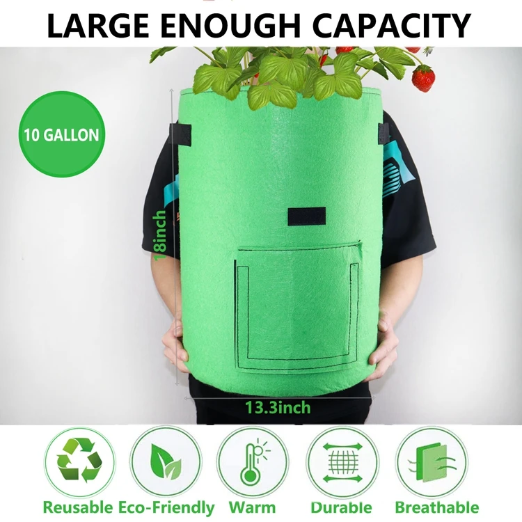 
10Gallons Growing Bags NonWoven Plant Grow Bags,roll up Window Garden Planting Bag with Durable Handle Potato,Tomato Planter Bag 