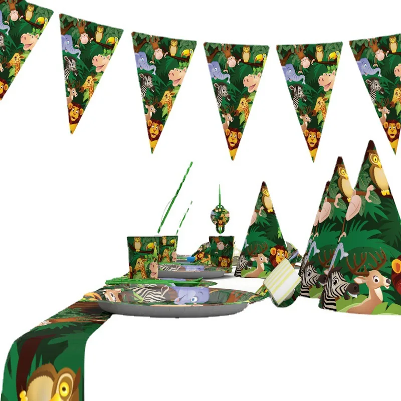 Wholesale Animal World Kids Birthday Party Supplies Decorations Set Tableware Paper Plates Cups