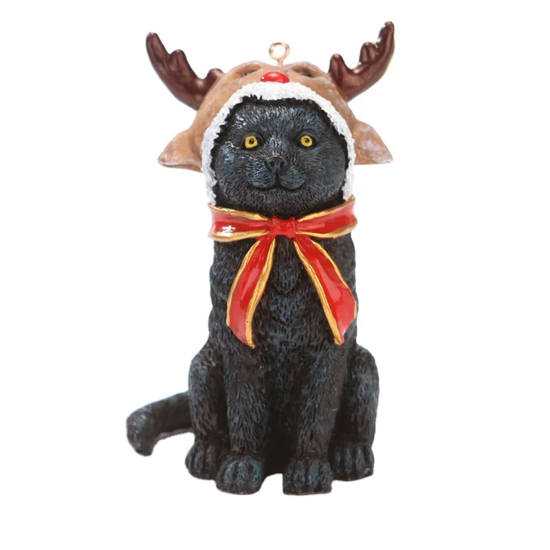 New Christmas Elk Cat Resin Ornament Home Decoration Christmas Day Ornament Fashion resin handicraft
