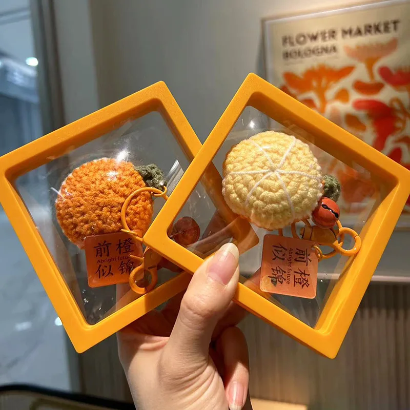 Cute Orange Sunflower Keychain Handmade Crochet knitting keyring