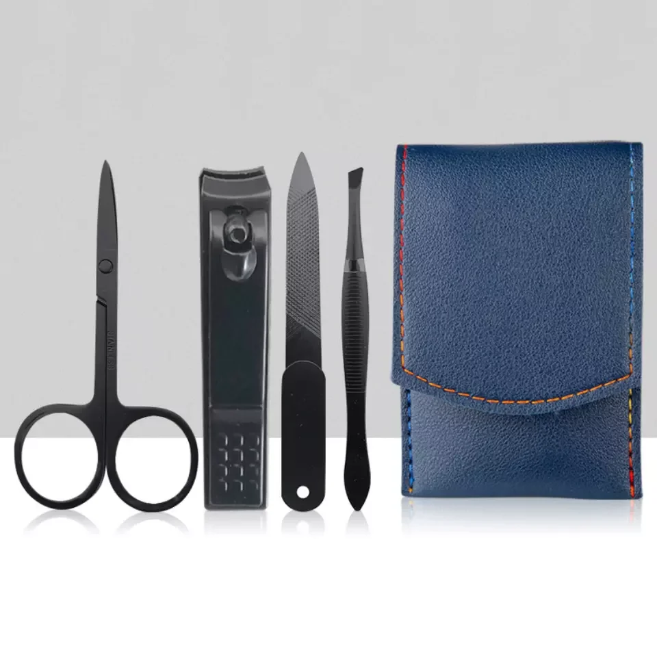 Factory Customized 4pcs Colorful Leather Case Stainless Steel Finger Toe Cutter Nail Clippers Set