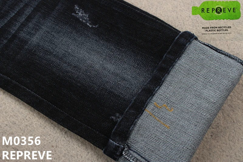 Recycled polyester unifi repreve material with slub denim fabric for man jeans