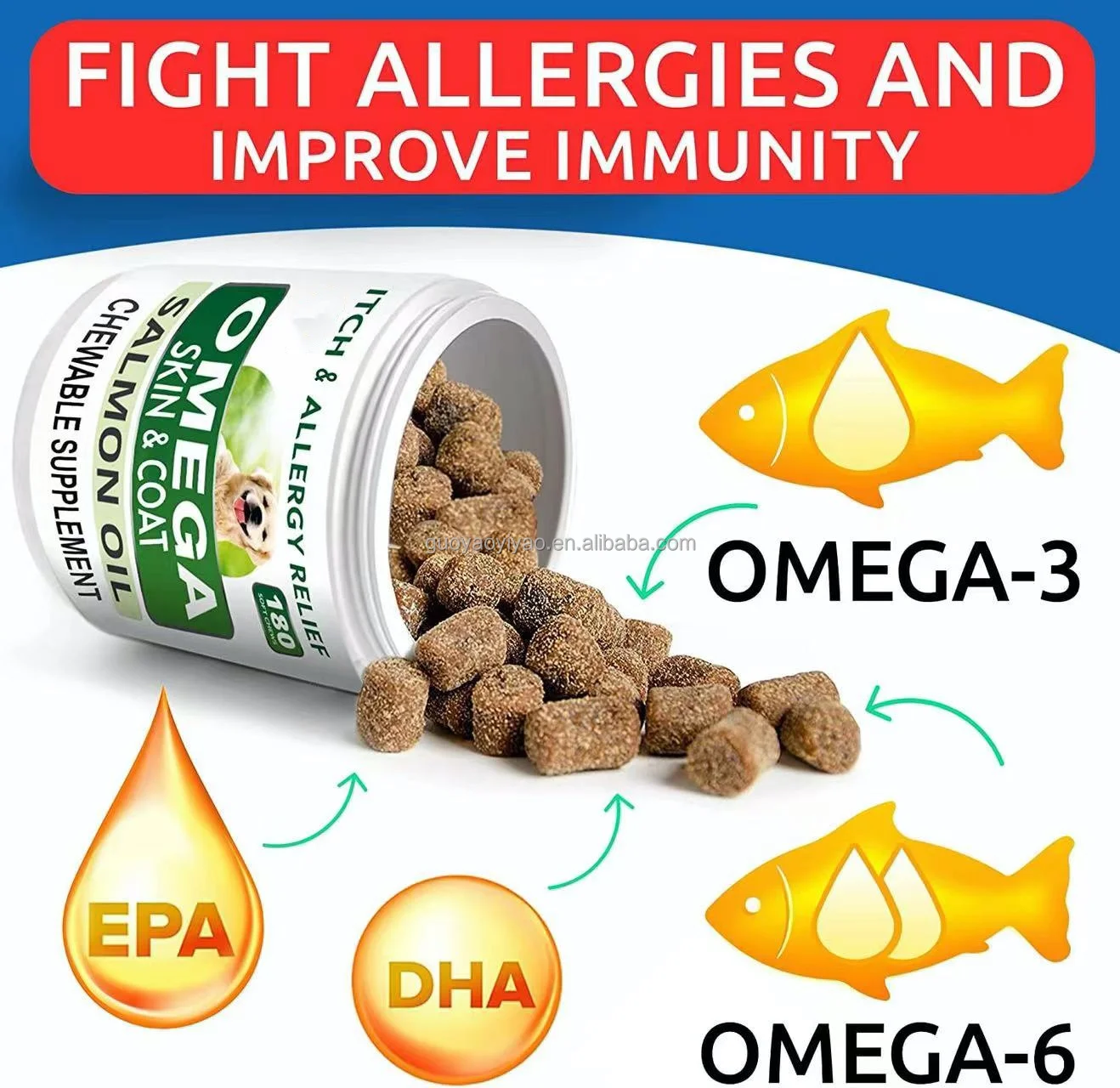 OEM Skin & Coat Supplement for Dogs Omega 3 for Dogs Fish Oil Salmon Dog Treats