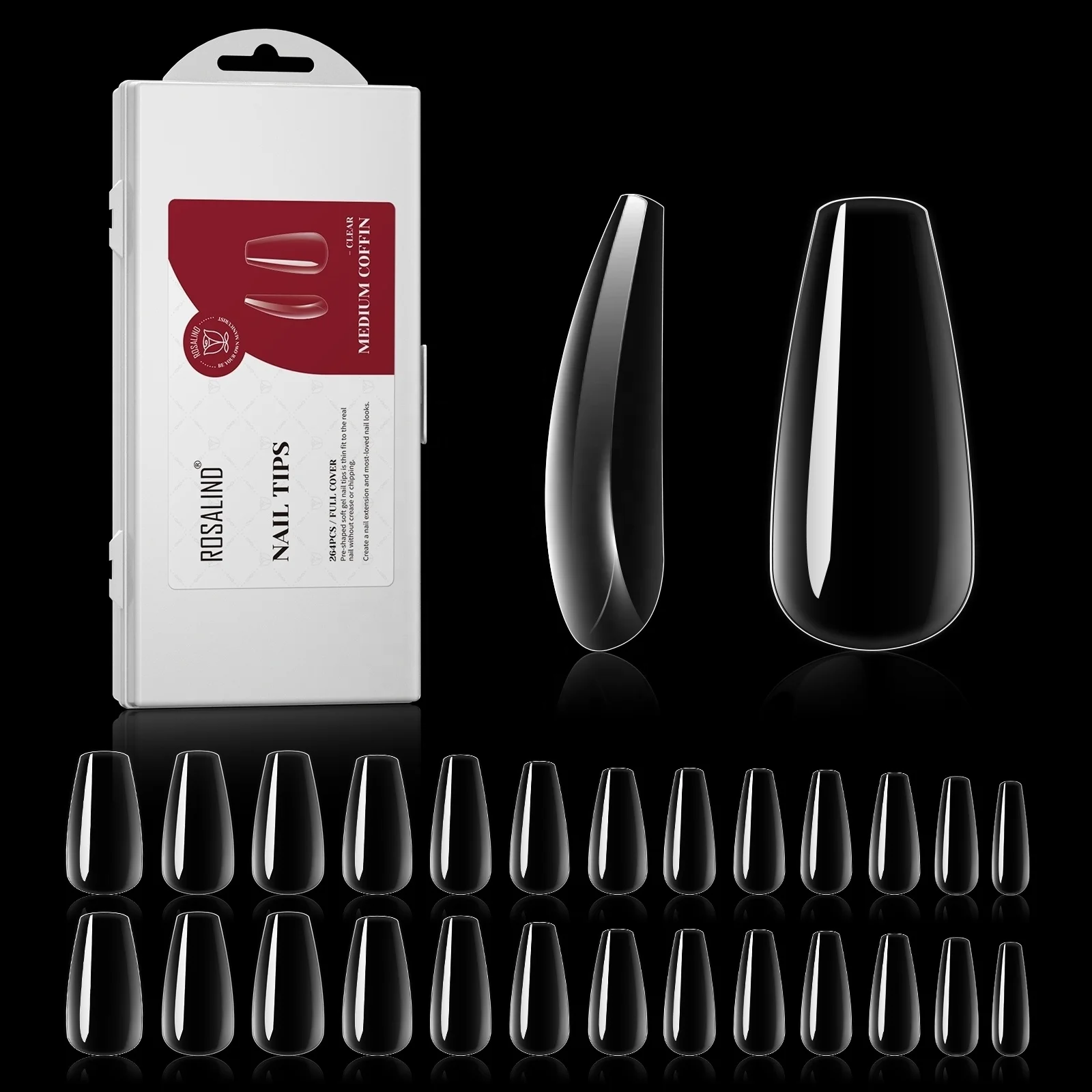 ROSALINDReasonable Price 264 PCS/SET  French False Soft Gel Nail Tip Transparent Long Flat Fingernail Design Acrylic Nail