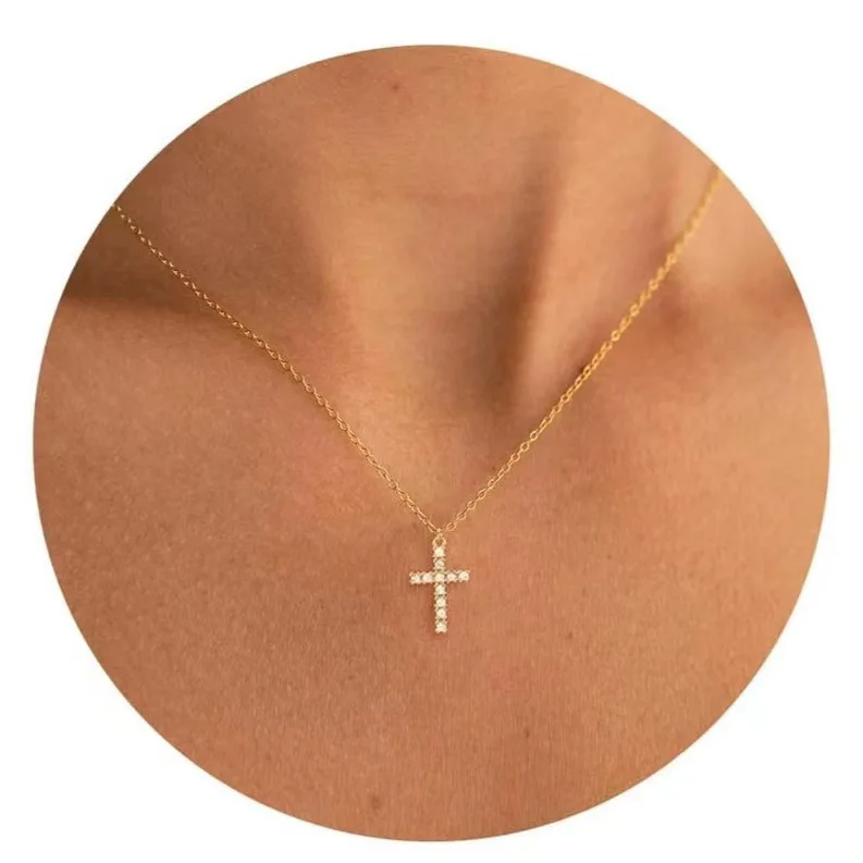 Hot Sale Creative Silver Gold Crown Rotatable Collarbone Versatile Shiny Full Diamonds Crosses Pendant Necklaces Gifts for Women
