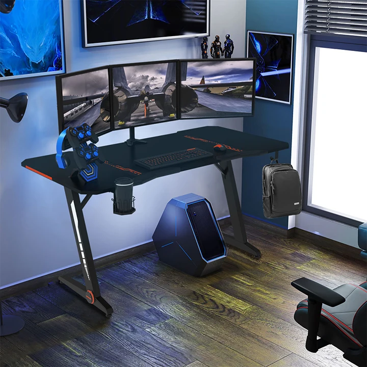 
Gaming Computer Desk with Large Carbon Fiber Surface Cup Holder & Headphone Hook for Home or Office,Gaming PC Desk Table 