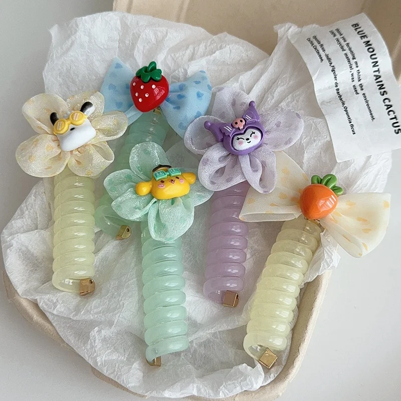 PDANY Cute Fabric Curomi Rope Rubber Hair Loop Tool In Hair Ties For Women Girls Telephone Wire Flower Spiral Elastic Hair Band