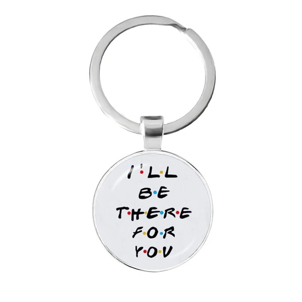 Friends TV Show Keychain 25th Anniversary Series Cartoon Fun Pattern 25mm Glass Cabochon Key Ring Keyholder for Good Friend Gift