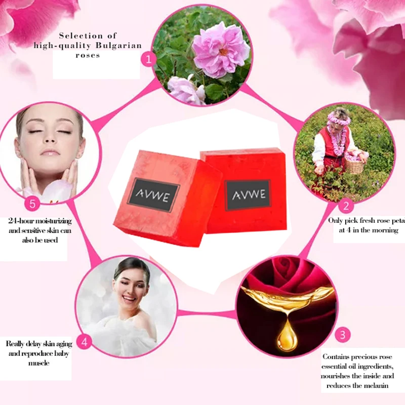 Rose Essential Oil Soap Whitening Cleaning Disinfection Wholesale Private Label Cosmetics Soap