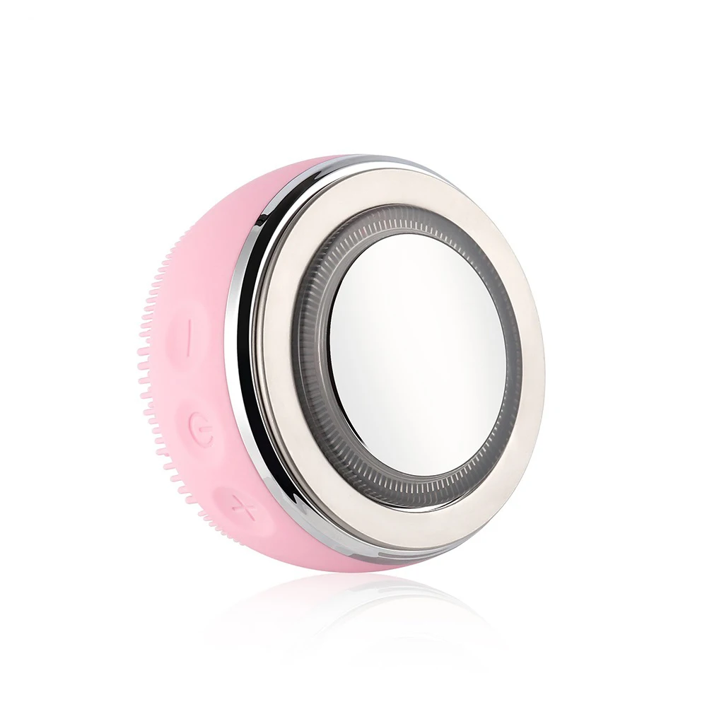 4 LED Color Light Skin Care EMS Vibration Exfoliate Sonic Silicone Facial Cleansing Brush
