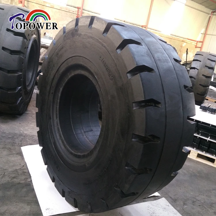 OTR solid rubber tire compatible with standard pneumatic rims typically used in most material handling applications