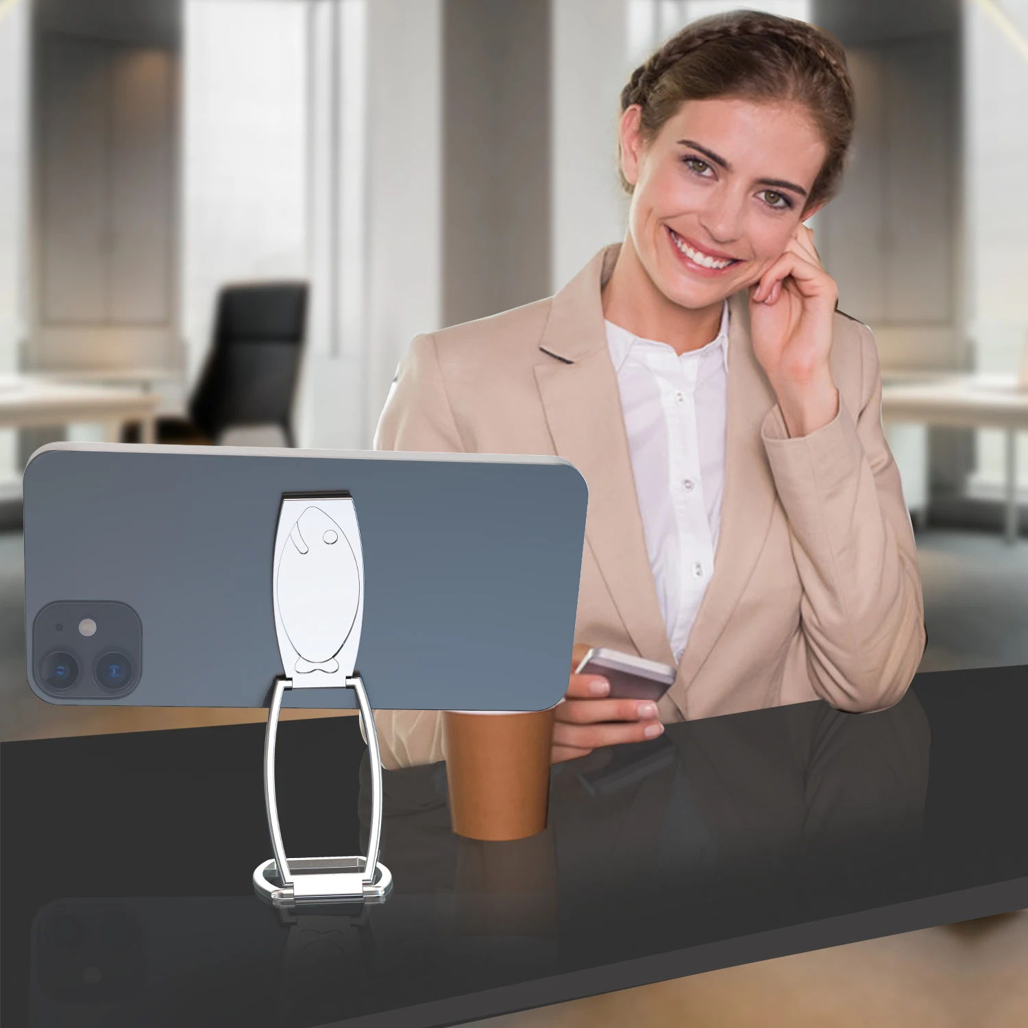 Гравированное кольцо для смартфона с двумя кольцами, держатель для карт