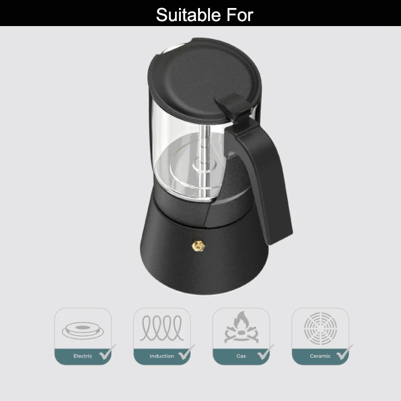 Custom Double Valve Stainless Steel Borosilicate Glass Moka Pot Espresso Coffee Maker