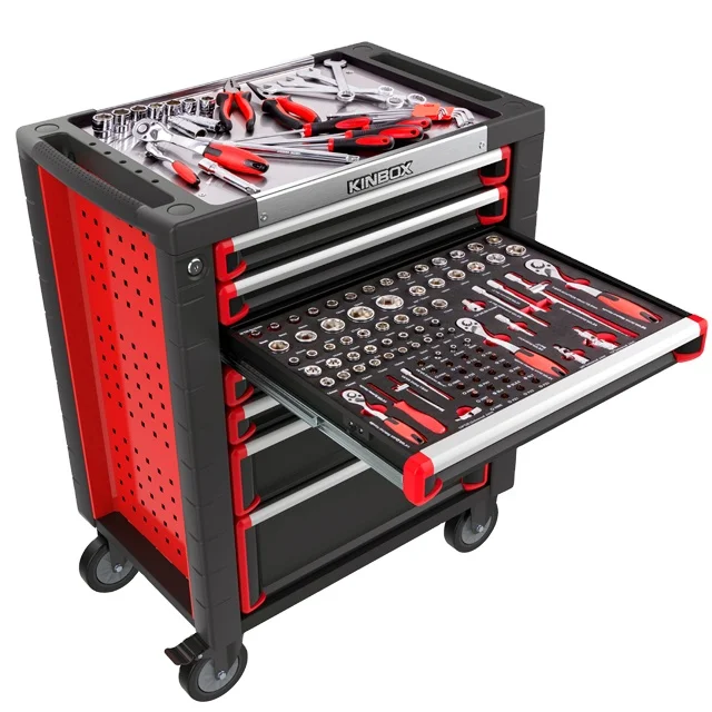 Kinbox 7 Drawer Heavy Duty Steel Toolbox and Metal Storage Cabinets Work Benches Tool Chest Cart  for Garage Storage 229pcs Tool