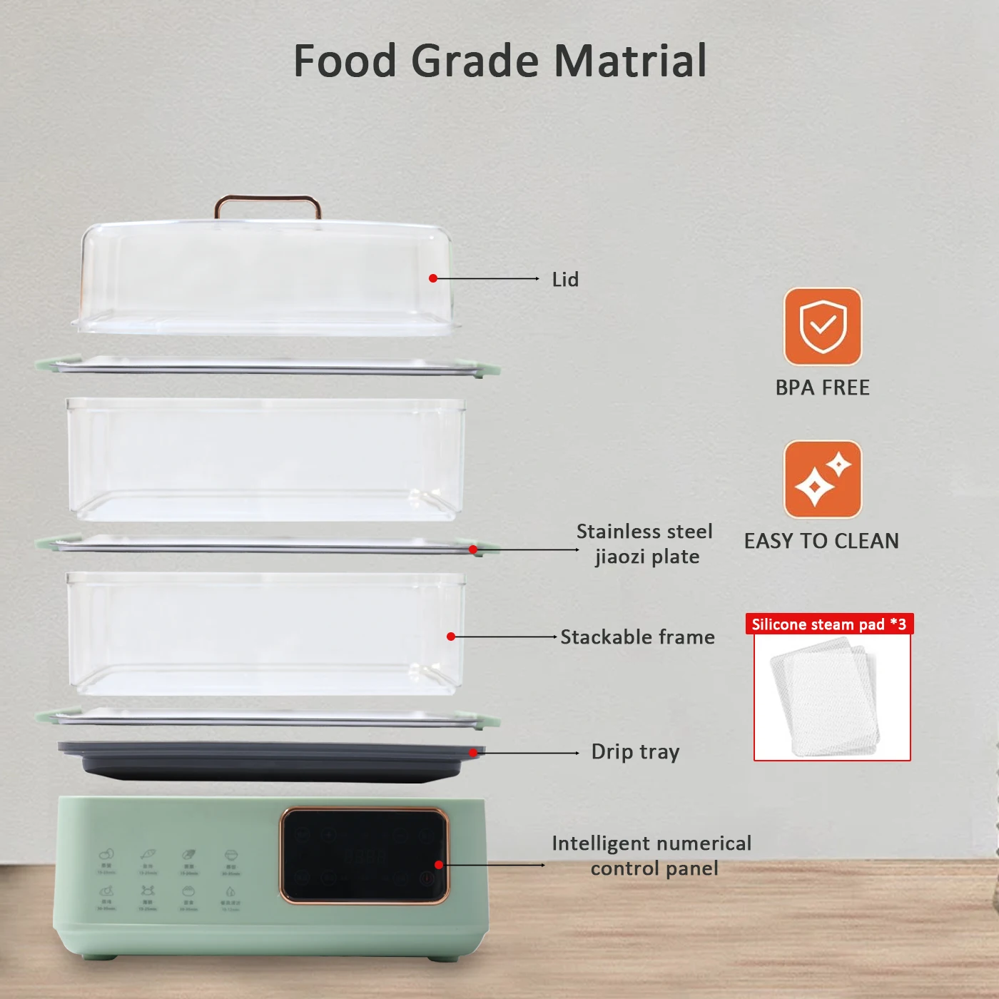 Household electric food steamer large capacity multi-functional multi 3-layer steamer electric steamer stainless steel cooking