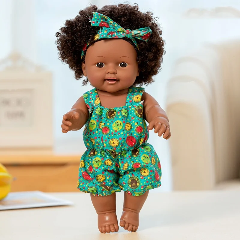 SongYi Factory Wholesale Realistic Dark Skin Newborn Baby Model Fashion Simulation PVC Black Hair Doll Toy