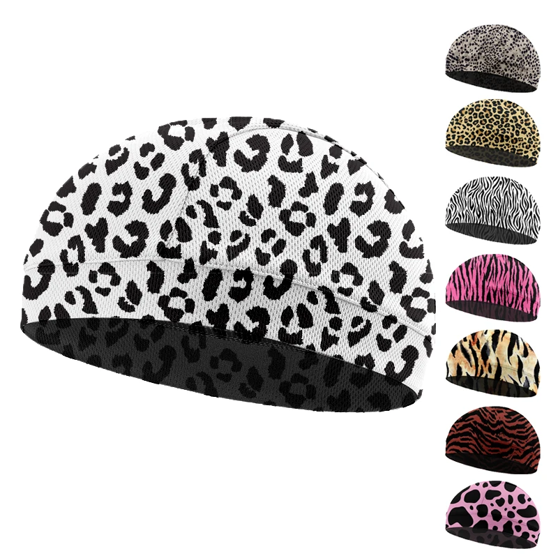 Custom Logo Helmet Liner Sweat Wicking Motorcycle Cycling Mesh Hat Breathable Leopard Print Skull Cap