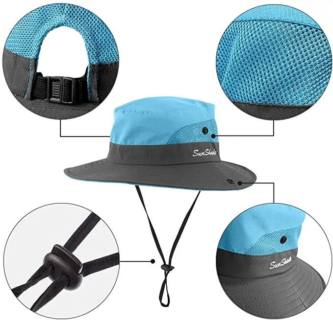 Amazon Summer Cotton Folding Sunscreen Sun Kids Bucket Hats with Ponytail Hole In Bulk