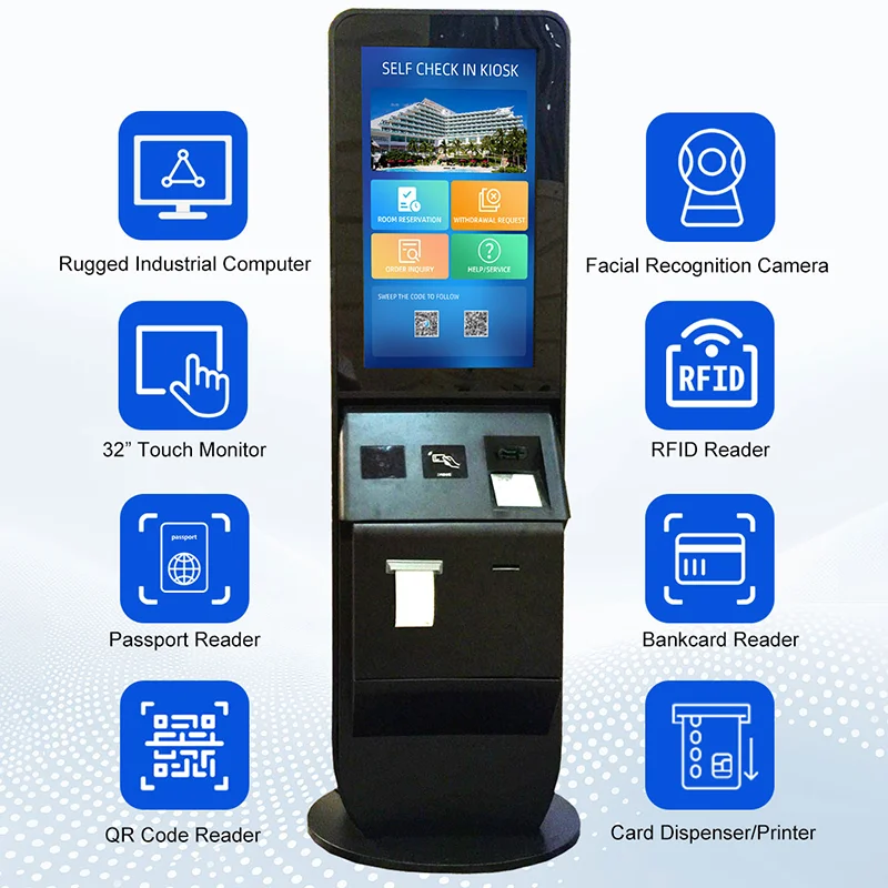 Hotel Card Touch Screen Kiosk Credit Card Payment Machine Self Check In Kiosk