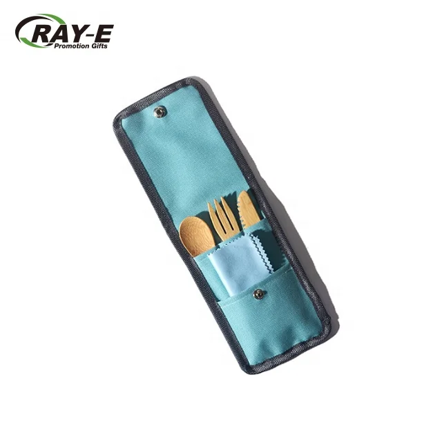Friendly Outdoor Travel Portable Set Knife and Fork Spoon 16cm Custom logo Reusable Bamboo Cutlery Set Canvas bag