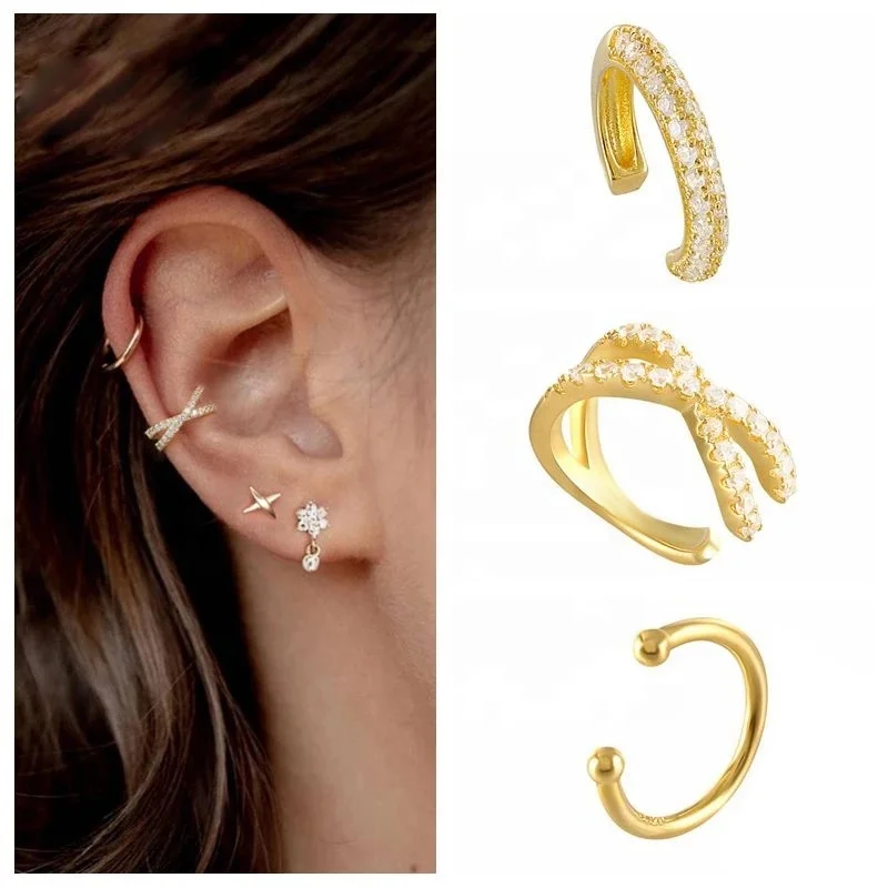 Stainless Steel Charming Zircon Clip On Earrings Gold ear cuff Without Piercing Jewelry