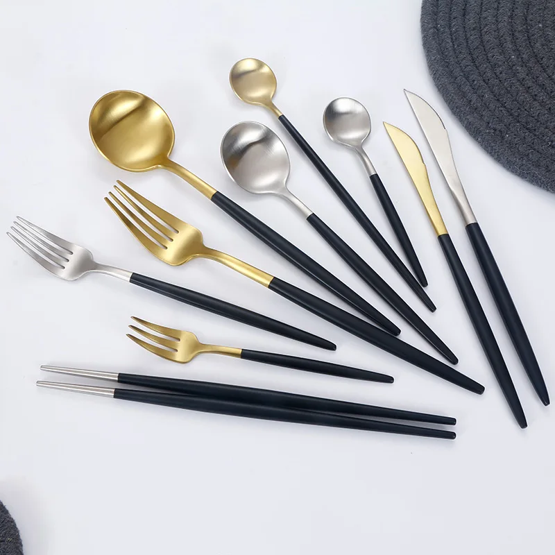
High quality gold silver matte stainless steel flatware,black cutlery for wedding event restaurant 