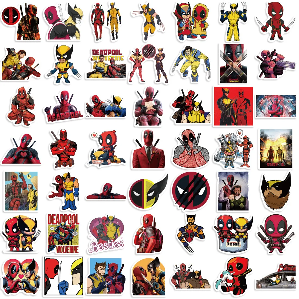 50 Pcs Cartoon Deadpool and Wolverine Graffiti Stickers Guitar Notebook Luggage DIY Waterproof Stickers for kids
