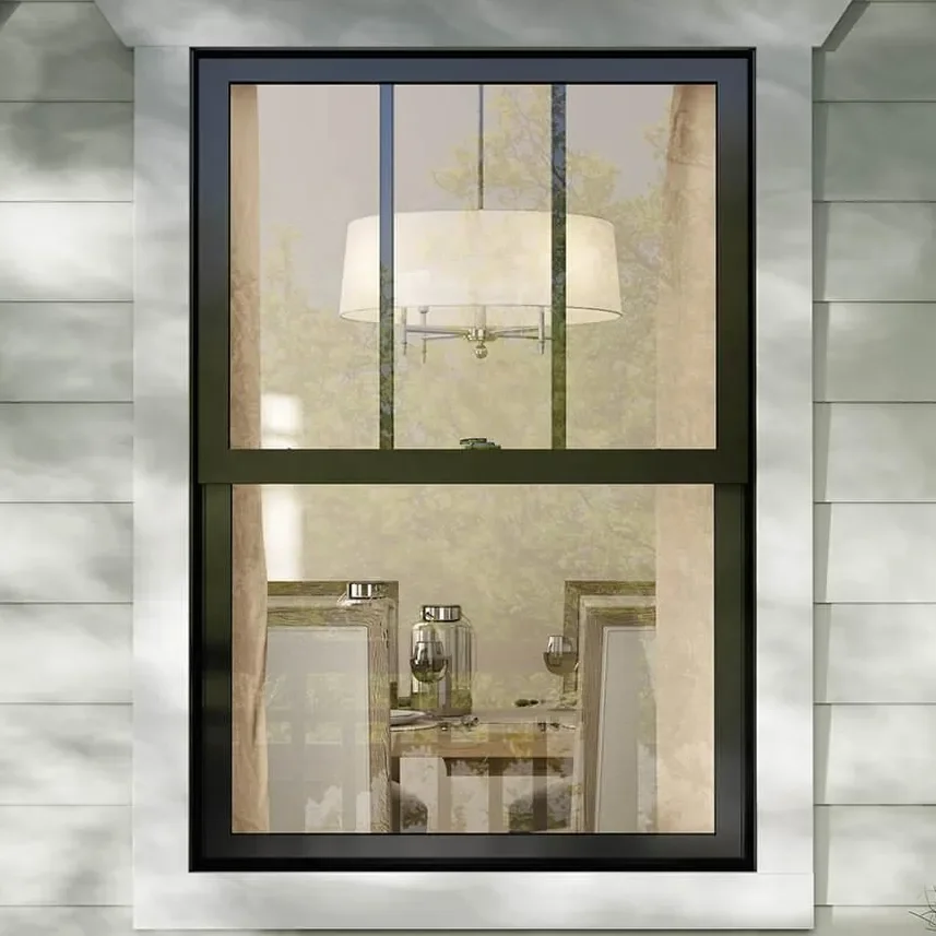 US american style double glass double hung black vinyl windows Vertical pvc single slider windows