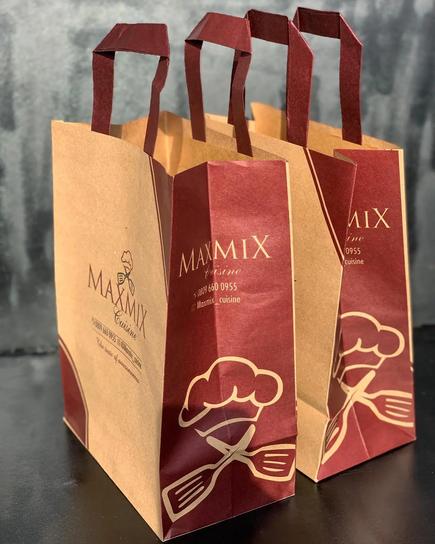 Biodegradable Shopping Supermarket Coffee Paper Bag Witht Die Cut Handles Kraft Paper Bag, Brown Kraft Catering Paper Bag
