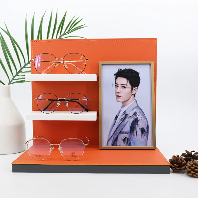 High-end optical display ideas optical shop display rack eyewear counter leather display stand