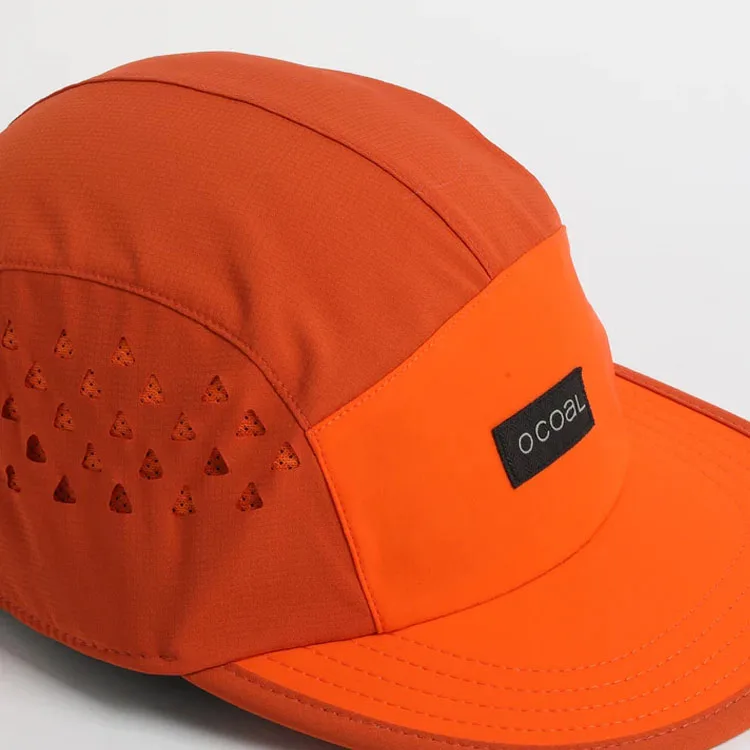 High Quality Fashion Custom Logo Running Sport Waterproof Nylon Laser Cut Hole Camp 5 Panel Cap