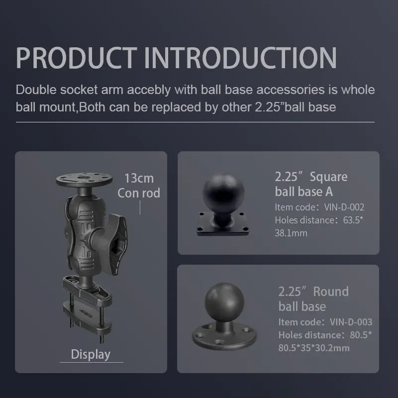 No-drill forklift square tube mounting brackets vehicle equipment computer monitor bracket 2.25' D size square tube ball head