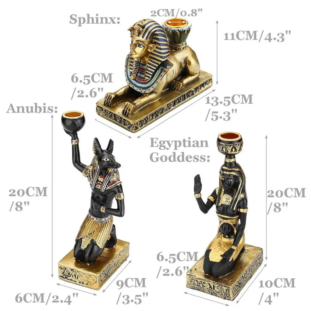 Vintage Egyptian Holders Candlestick Home Decoration Gold Figurine Craft Anubis Sphinx Goddess Table Candle Stand Gift