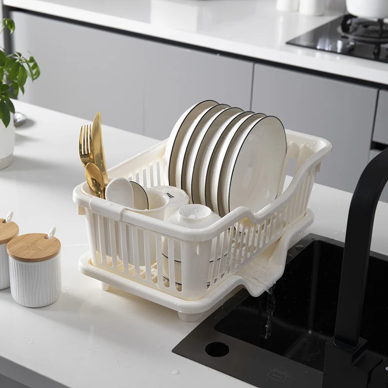 Kitchen Metal Plastic Dish Rack with Utensil Holder Cup Holder Dish Drainer for Kitchen Counter Top Dish rack PP plastic storage